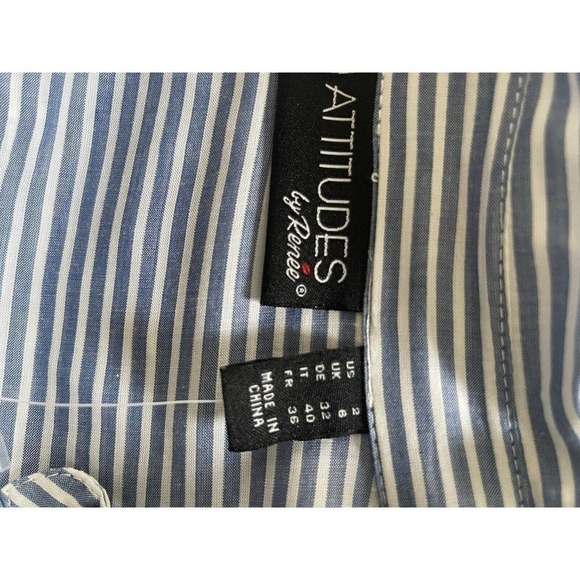 Attitudes by Renee Womens Striped Sz 2 Viscose Button Front Top White Blue - Picture 5 of 9